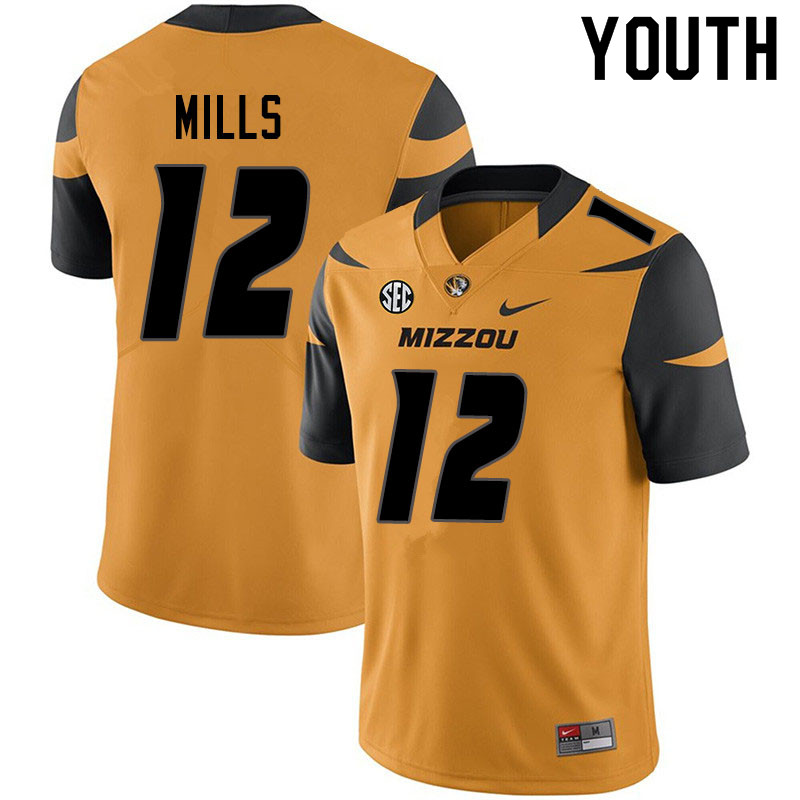 Youth #12 Chris Mills Missouri Tigers College Football Jerseys Sale-Yellow